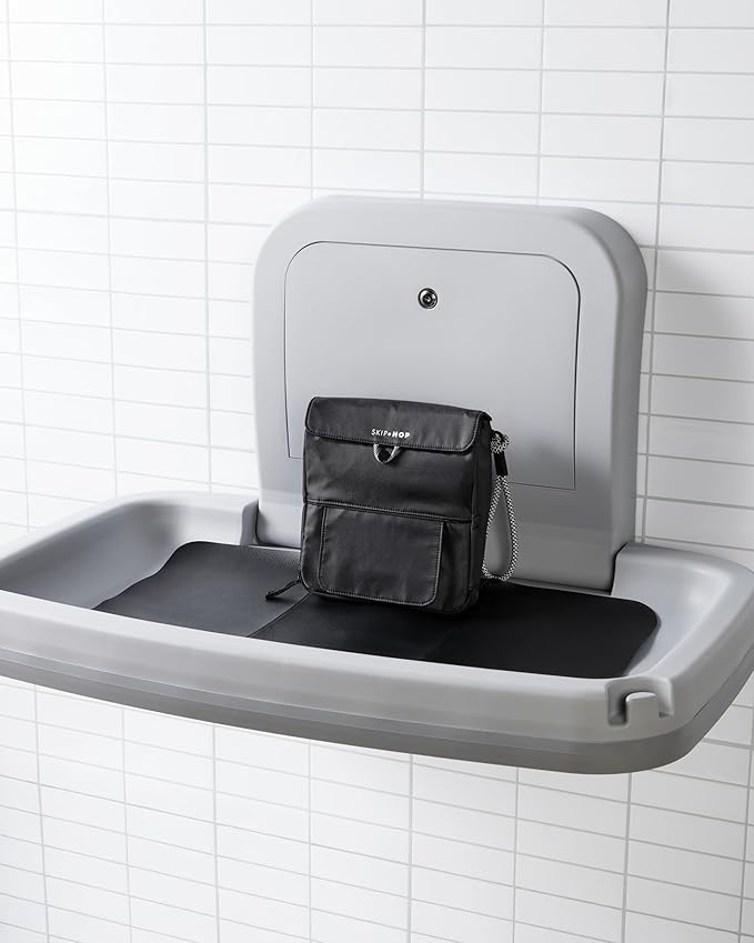 Skip Hop Travel Baby Changing Pad with Easy-Clean Surface, Covers Public Changing Stations, Wipes Pocket, Diaper Storage, Disposable Bag Dispenser and Magnetic Wipes Pocket, Clean Slate, Black