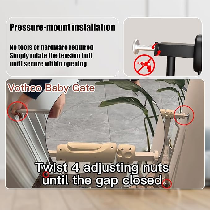 Walk Through Baby & Dog Gate 29-34 Inch, Tension Mounted No Drilling, Indoor Safety Gate for Stairs & Doorways, Metal Design for Kids and Pets, Black