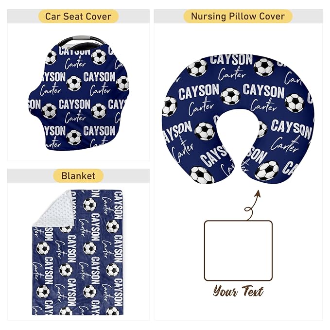 Rucekia Baby Nursing Pillow Cover - Personalized Name Blue Soccer Theme Breastfeeding U-Shaped for Bottle Feeding, Ultra Soft Comfortable Breastfeeding Pillow Cover for Infant Baby Boys and Girls