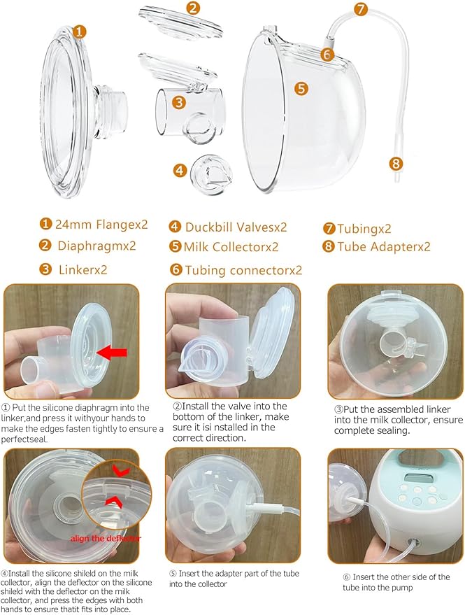 2 Pack CaraCups Wearable Milk Collection for Spectra S1 S2 9 Plus and SG, Wearable Breast Pump Collection Cup Compatible with Spectra/Medela/Lansinoh, 24mm Flange Milk Collector Cup Tubing Parts