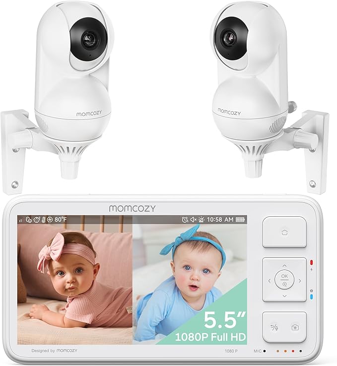Momcozy Baby Monitor with 2 Cameras 5.5" 1080P Full HD Split Screen Video Baby Monitor with Camera and Audio, No WiFi 5800mAh Battery, ECO, VOX, Clear Night Vision 1640ft Range (SD Card not Included)