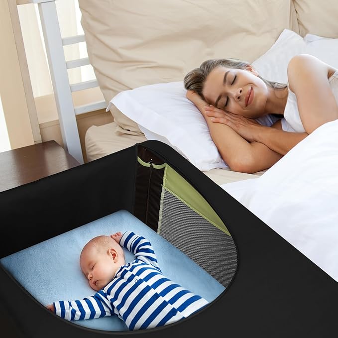 Dofilachy Blackout Cover for Pack N Play - Crib Blackout Cover Tent - Canopy Cover - Breathable Travel Crib Tent - Portable Stretchy Blackout Tent(Pocket)