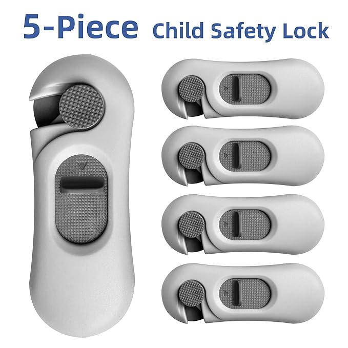 5-Pack Child Proof Refrigerator Lock with 3M Adhesive, Baby Child Safety Cabinet Locks, Kids Safety Fridge Locks for Oven Drawers Freezer Door Latches- Grey