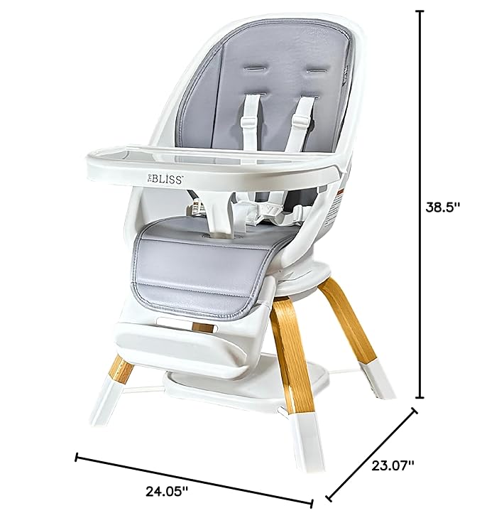 Turn-A-Tot High Chair for Babies and Toddlers, 2 in 1 Wooden Portable Baby Feeder or Adjustable Child's Seat with 360 Degree Swivel, Removable Tray, and Pad (Earl Grey)