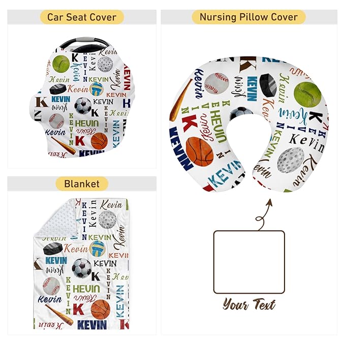 Rucekia Baby Nursing Pillow Cover - Personalized Name Multi-Ball Design Breastfeeding U-Shaped for Bottle Feeding, Ultra Soft Comfortable Breastfeeding Pillow Cover for Infant Baby Boys and Girls