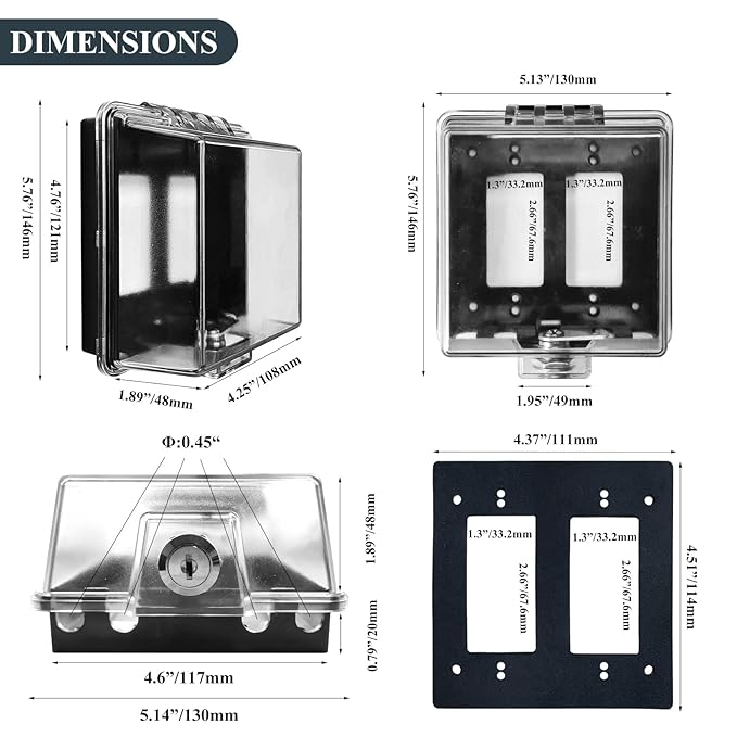 PILISPARK 2-Gang Baby Safety Dual Outlet Cover Box - Key Lock for Much Better Toddler Proofing, Easier Operation, Simple 4 Step Install,Provides Extra Space Inside for Plugs,Adapters,Clear(2pack)