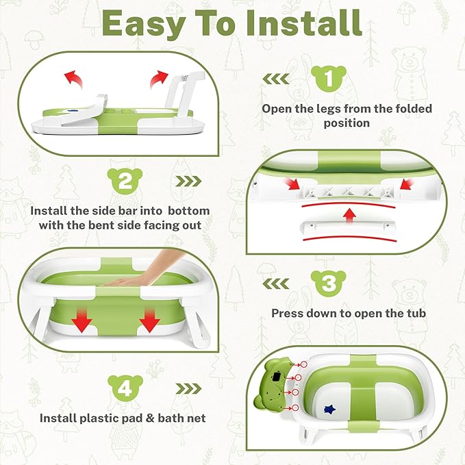 AVIDOR Baby Bathtub,Collapsible Bathtub for Newborn to Toddler,Durable Essential Infant Bath Tub,Portable Travel Baby Tub with Soft Cushion,No-Slip Hanging and Detachable(Green)