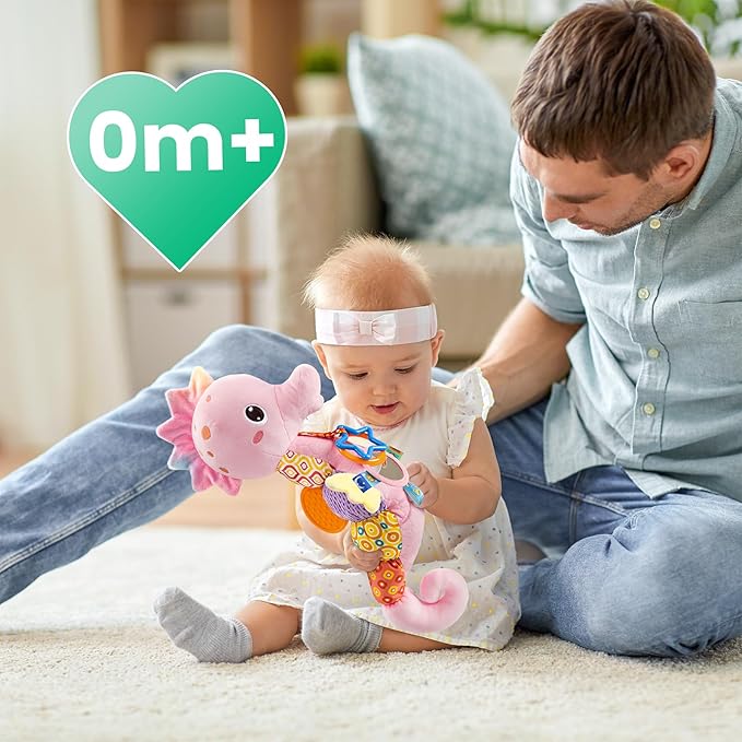 LIGHTDESIRE Baby Toys Musical Seahorse Stuffed Animals Infant Toys 0-6-12 Months with Mirror|Rattles|Crinkle|Baby Teething Toys,Sensory Toys for Tummy Time Newborn Boys Girls Birthday Gifts(Rose Pink)