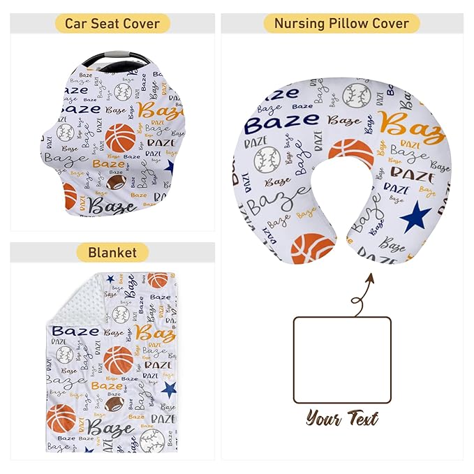 Rucekia Baby Nursing Pillow Cover - Personalized Name Multiball Theme Breastfeeding U-Shaped for Bottle Feeding, Ultra Soft Comfortable Breastfeeding Pillow Cover for Infant Baby Boys and Girls