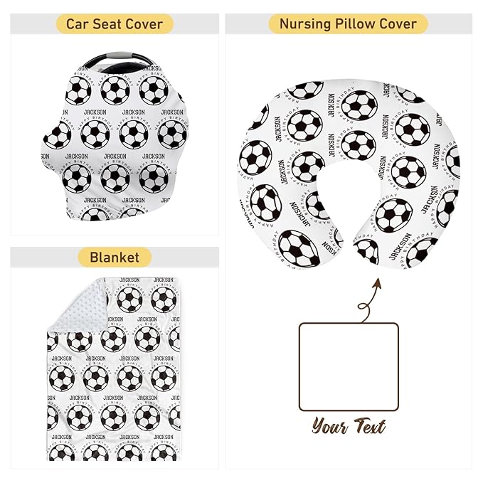 Rucekia Baby Nursing Pillow Cover - Personalized Name White Soccer Theme Breastfeeding U-Shaped for Bottle Feeding, Ultra Soft Comfortable Breastfeeding Pillow Cover for Infant Baby Boys and Girls