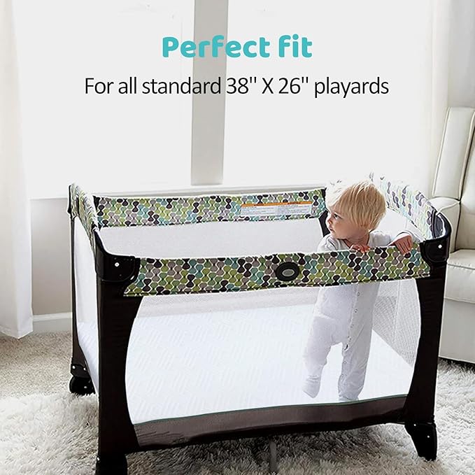 Waterproof Pack and Play Mattress Pad 38" x 26", Playard Mattress for Pack and Play, Pack N Play Mattress Topper with Washable Cover - Firm Support and Comfort Foam