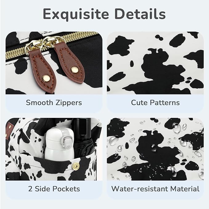 Diaper Bag Tote with Pacifier Case, Baby Bag for Women with Shoulder Straps, Travel Diaper Tote for for Mom and Dad Cow Print