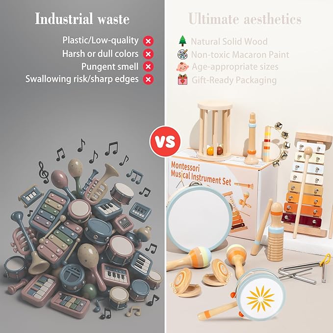 Baby Musical Instruments for Toddlers 1-3, 12PCS Montessori Musical Toy Set with Xylophone, Drum, Maracas...Perfect Toy Gift for 1-3 Year Old Boy Girl