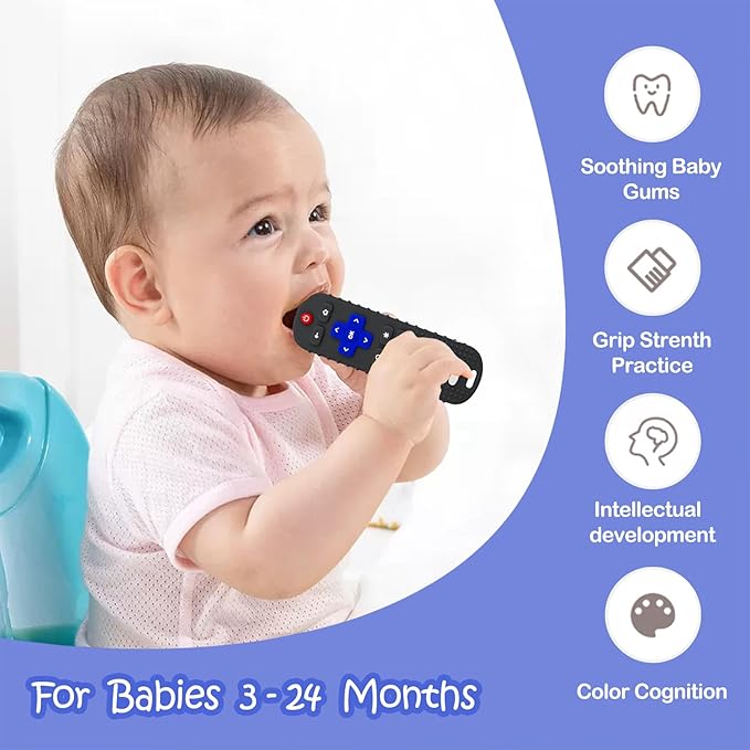 3Pcs Silicone Teething Toys, Remote Control Shape Teethers for Babies Remote Teething Toys, Silicone TV Remote Teether BPA Free/Dishwasher/Refrigerator Safe