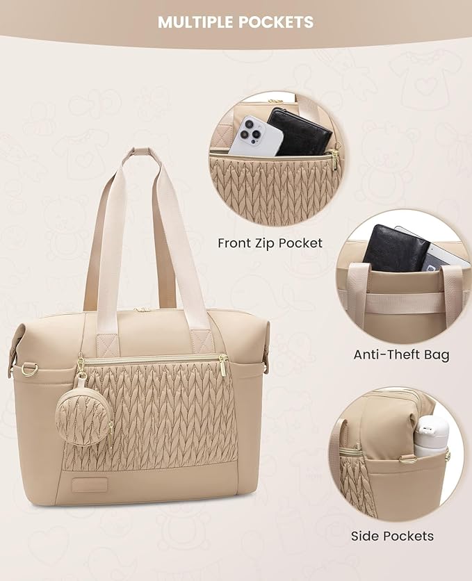 LOVEVOOK Diaper Bag Tote, Large Baby Diaper Bag Waterproof Travel Diaper Tote with Changing Pad