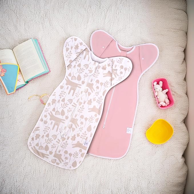 2-Pack Newborn Swaddle Sleep Sack - Arms Up Swaddle 0-3 Months, Baby Transitional Swaddles for Newborn, Cuff Removable Design, Pink Bunny Breathable Sleep Sacks with 2-Way Zipper