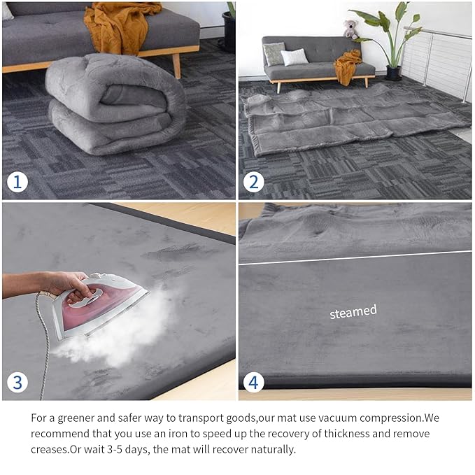 Baby Play Mat for Floor,1.3" Thick Elasti Foam Tummy Time Mat,79"×158“ Extra Large Soft Velvet Nursery Rug,Non Slip Safe for Crawling,Toddlers,Infants,kids,Tatami Style for Living Room,Classroom,Playroom(Dark Grey)