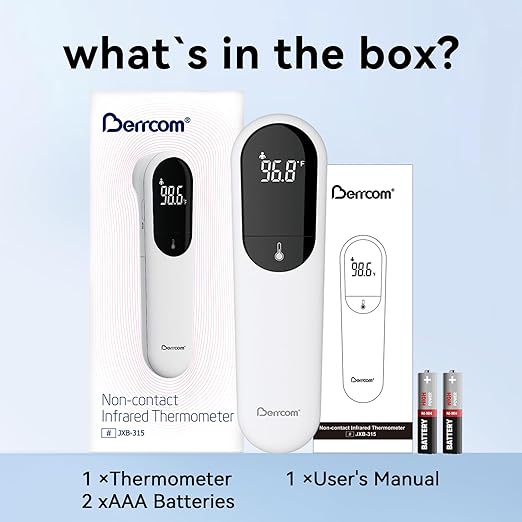 Berrcom No-Touch Forehead Thermometer for Adults, Kids, and Babies, Digital Infrared Medical Thermometers with Fever Alarm, LED Display, Dual Probe Technology
