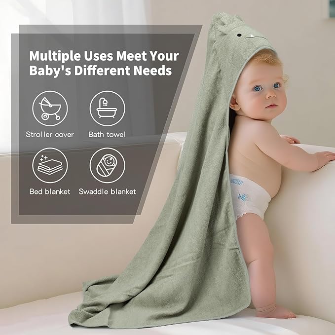 SILI FACTORY Hooded Baby Towels, 100% Cotton, Ultra-Soft & Absorbent Baby Bath Towels with Bath Mitt, Baby Bath Towels for Newborn, Infant, Toddler and Kids,4 Piece,39"x 39", (Rabbit-Pink)