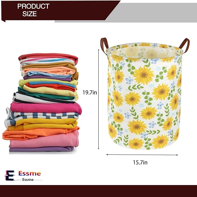 Essme Baby Girls Laundry Hamper, Baby Storage Basket for Girls Sunflower Bedroom Decor, Nursery Hamper,Yellow Hamper,Gift Baskets,Home Organizer(Sunflower)