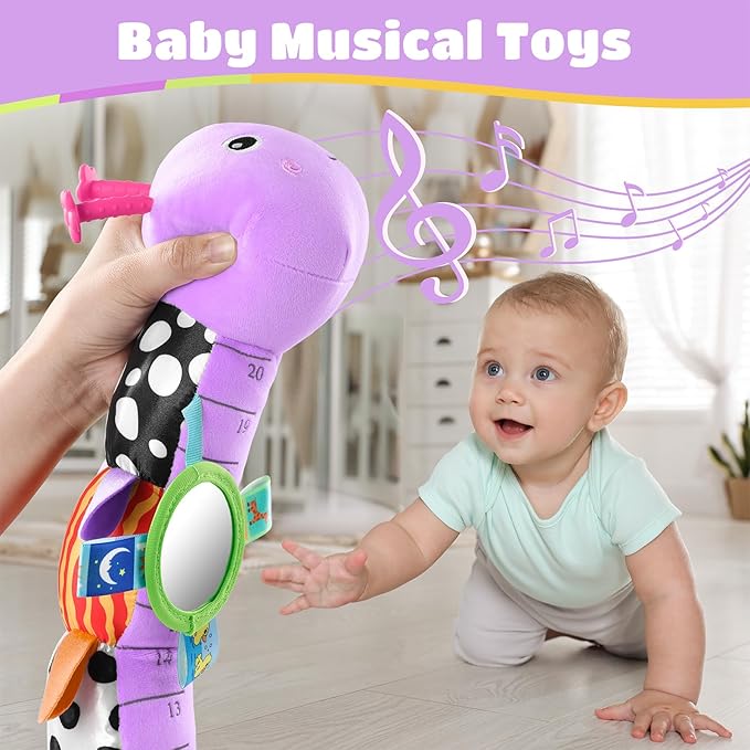 AWOTOY Baby Toys 6-12 Months Music Caterpillar Infant Toys Stuffed Animals 0-3-6 Months Teething Tummy Time Sensory Toys with Mirror Rattle&Pull String for Boys Girls Birthday Gifts|Lavender Purple