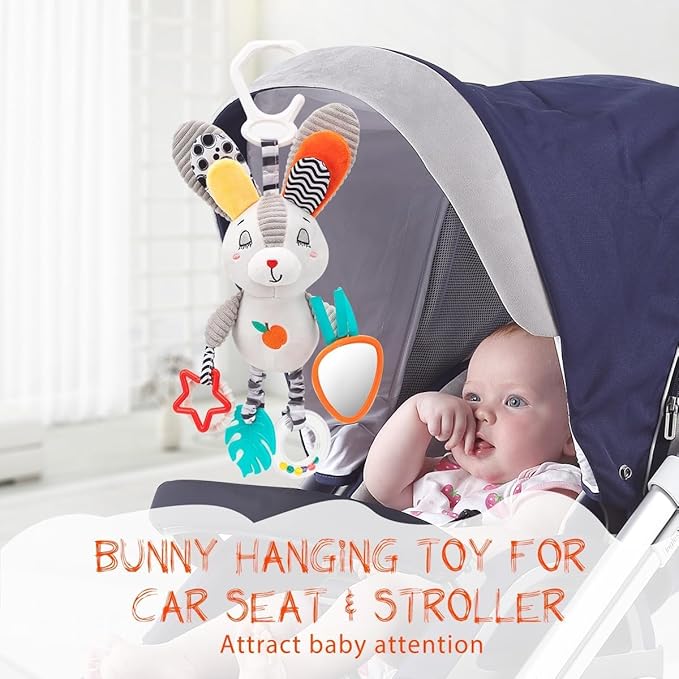 Baby Hanging Toys 0-12 Months - Interactive Stroller & Car Seat Toy with Jingle Sounds, Clinking Rings & Detachable Links | Safe Developmental Toys for Activity Gyms, Infant Baby Crib Mobile
