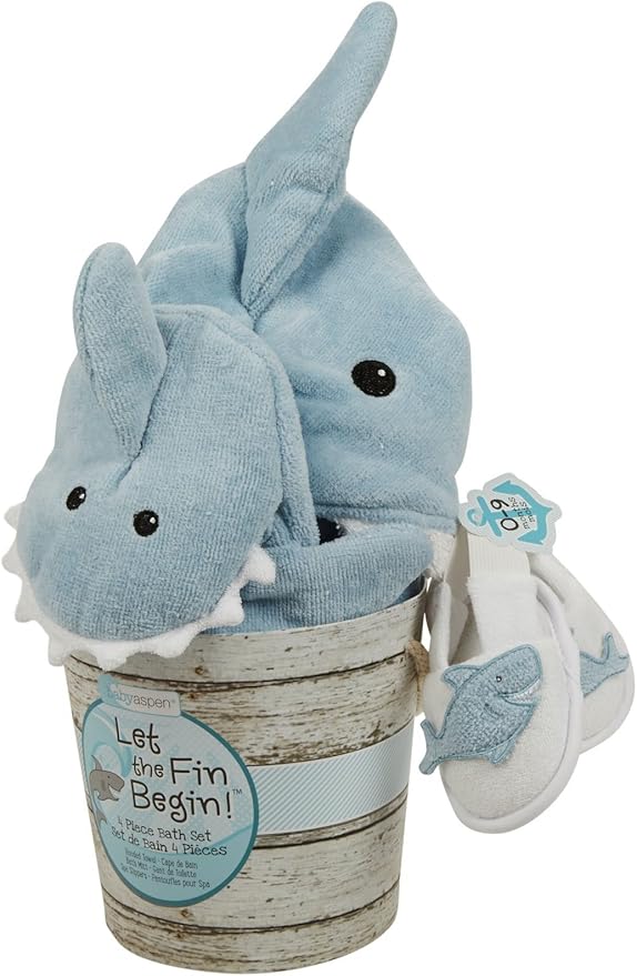 Baby Aspen Baby Shark Hooded Towel/Newborn Spa Bath Robe, Baby Beach Towel | Baby Bath Towel