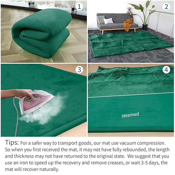 Huloo Sleep Baby Play Mat for Floor,1.3" Thick Elasti-Foam 50x50 Playpen Mats for Toddlers Infant Kids,Water-Repellent Soft Coral Velvet Tummy Time,Non Slip Crawling Rug,Tatami Mats(Dark Green)