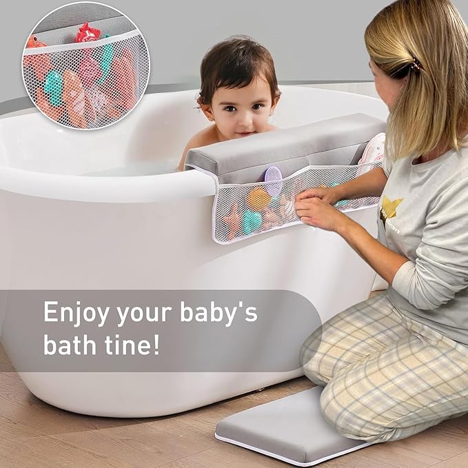 Licornism Comfortable Bath Kneeler and Elbow Rest Pad Set- Thick Non-Slip Memory Foam Bath Mat Set,Quick Dry Baby Bathtub Cushion with Storage Toy Organizer Pockets