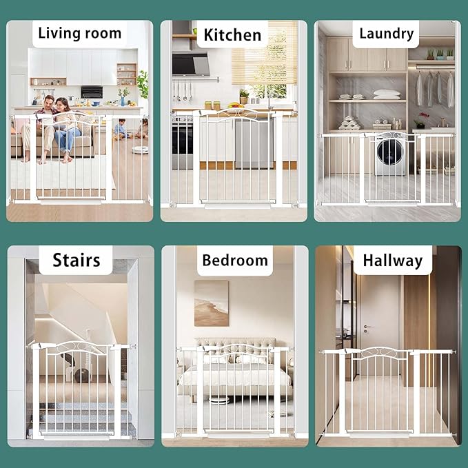 Fairy Baby 29.5"-40.5" Extra Wide Baby Gate, Metal Child Safety Gate for Kids Or Pets, Long Dog Gates Indoor No Drill for House Doorway, Pressure Mounted Easy Walk Through Pet Gate with Door, White