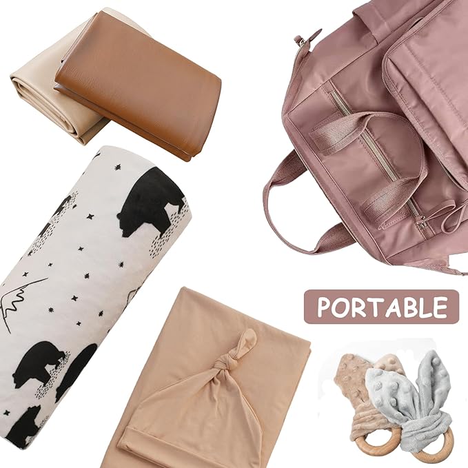 Owlowla Baby Diaper Changing Pad Portable Changing Mat Travel Changing Pad Liner for Baby and Small Toddler(Beige&Brown)