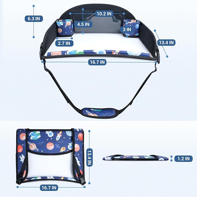 COOLBEBE Kids Travel Tray for Toddler Car Seat, Travel Tray for Airplane, Toddler Car Seat Lap Tray, Carseat Table Tray for Kids Travel Activities (Blue Space)