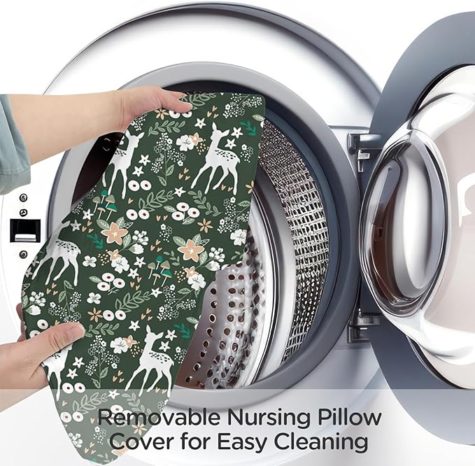 Little Grape Land Nursing Pillow, Upgraded Breast Feeding Pillow for Mom, Breastfeeding Bottle Feeding for 0–16 Months, Machine Washable Cover with Firm Breathable Filling for Tummy Time, Forest Deer