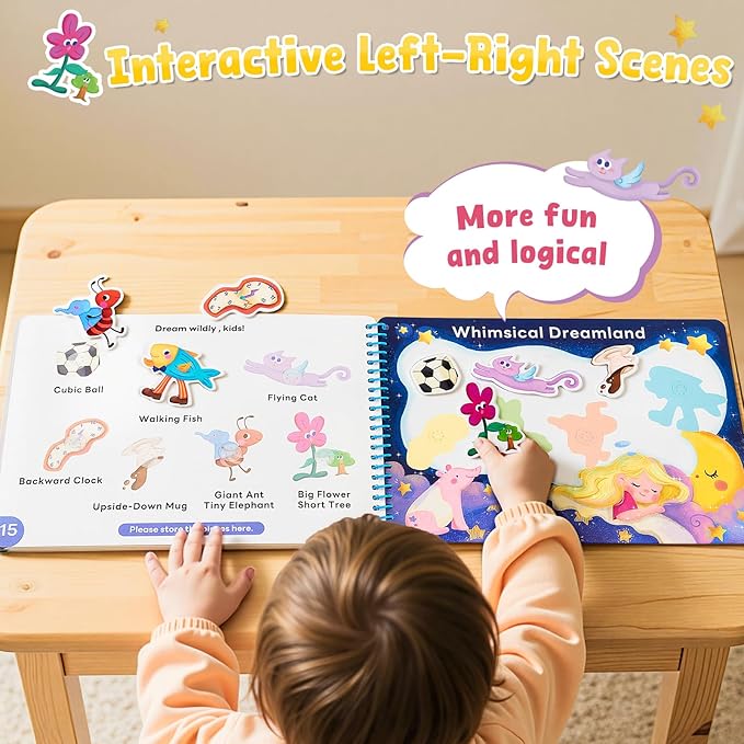 JoyCat Preschool Busy Book for Toddlers 3-5, Dual-Language Learning Activities, Educational Sensory Toys, Autism Learning Materials for Boys & Girls (Imagination World)