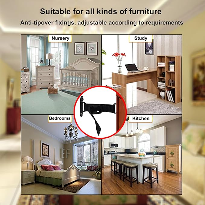 Anti Tip Furniture Anchors (2 Sets),Heavy Duty Furniture Wall Anchor,Adjustable Earthquake Straps,Furniture Anchors for Baby Proofing.