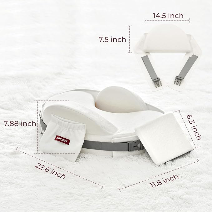 Momcozy CozyPro Nursing Pillow - All Around Lumbar & Arm Support - Safety Guard, Firm & Springy Memory Foam-Stable, Ergonomic Support, Easier Breastfeeding, Wider Cushion, Adjustable, Removable Cover