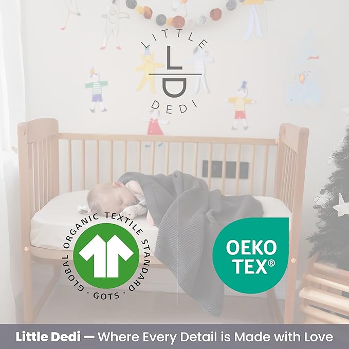 Little Dedi 100% Organic Cotton GOTS Certified Baby Knitted Blanket with Gift Box - Soft Toddler, Crib, Stroller Blanket - Neutral Swaddle and Receiving Blanket for Newborns, 30"x40", Dark Grey