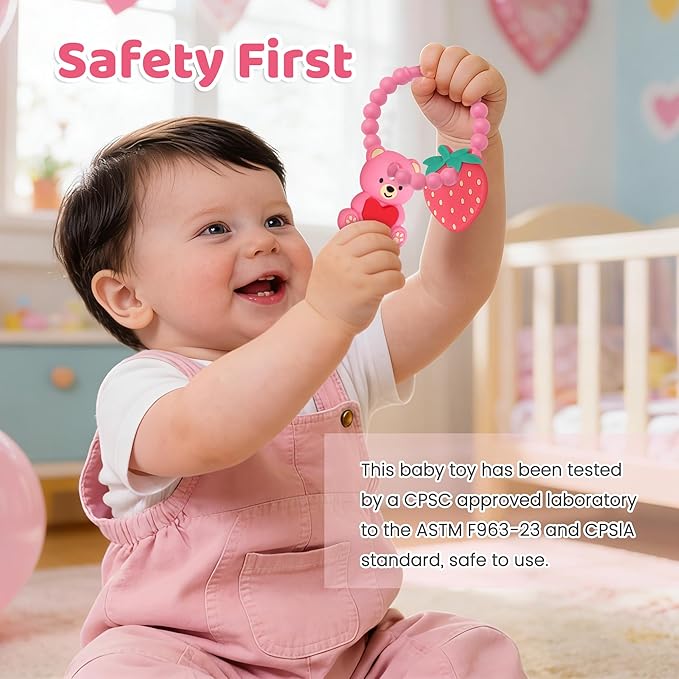 Baby Teething Toys, Baby Valentines Day Gifts, Valentines Gifts for Toddlers, Baby's Valentine Teether Toys with Heart Shape for Infants 3-12 Months Baby's First Valentine's Day Gift for Boys & Girls