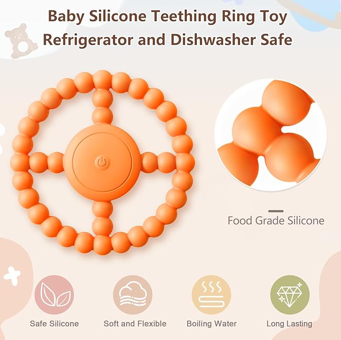 Vibrating Sensory Teething Toys,Baby Toys 6-18 Months, Autism Support & Oral Development, USB Rechargeable Teether for Toddlers, 1-2 Year Old Boys Christmas Girls Gifts idea (Orange)