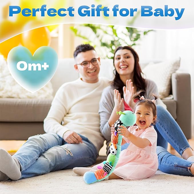 HEMRLY Baby Gifts Toys, Sensory Toy 0-6 Months, Musical Stuffed Caterpillar Plush with Soft Teether, Rattle for Tummy Time, Infant Car Seat Toy for 0-3-6-12 Month Boys Girls Gifts - Spotted Blue