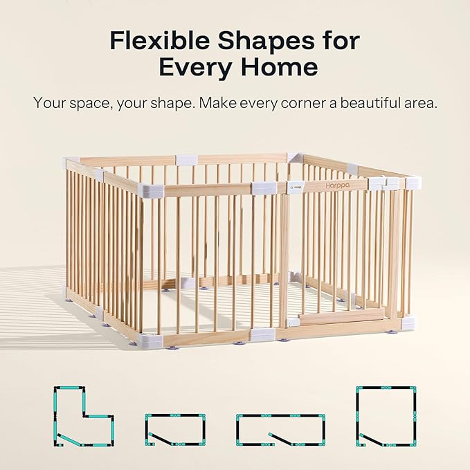 HARPPA Baby Gate Playpen Wooden Playpen for Babies and Toddlers Large Play Yards Baby Fence Play Area 43.3 x 43.3 x 24 inch