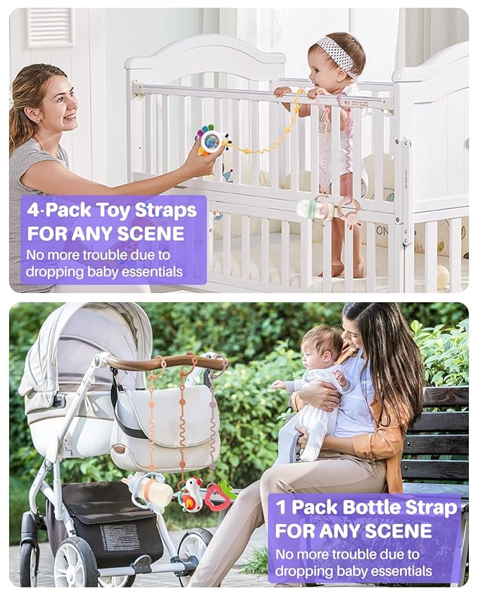 3pcs Adjustable Toy Strap Holder - Silicone Baby Tether Pacifier Clip - Travel Essential Leash for Stroller, High Chair, Car Seat