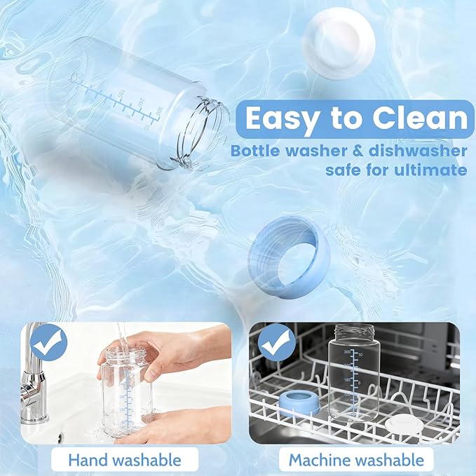 4 Pack 10oz Wide-mouth Breastmilk Storage Bottle for Momcozy 22oz Portable Breast Milk Cooler, Pumping Storage Containers Compatible with Spectra S1/S2/9 Plus/SG/Motif Luna (4PC/Blue Lids)