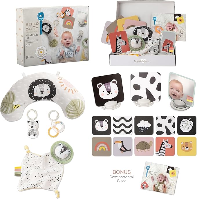 Taf Toys Newborn Developmental Toy Kit, Perfect for Boys and Girls, Includes 12 Essential Boy and Girl Toys for Learning and Stimulation, Ideal New Baby Gift Basket