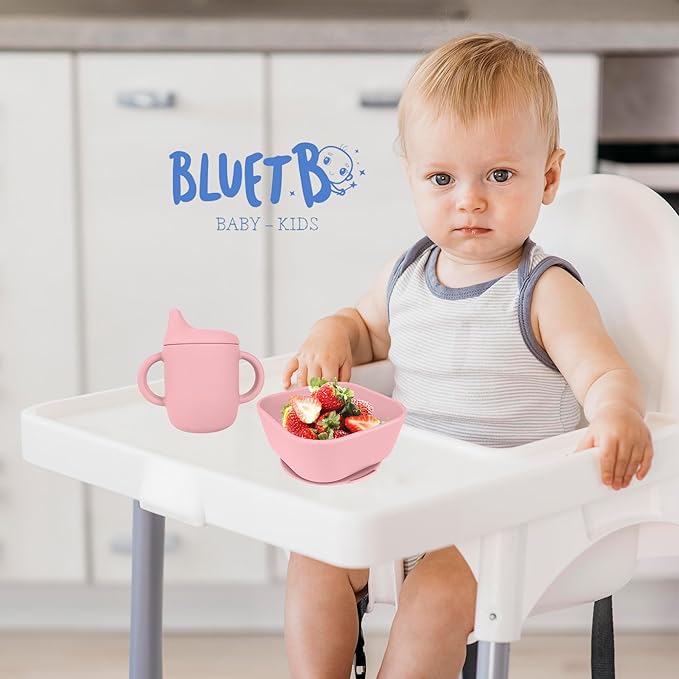 Bluet B - Baby Feeding Set – 4 PCS Silicone Tableware with Suction Plate, Bowl, Cup & Spoon - Extra-Thick Premium Silicone, BPA-Free, Food Grade, Microwave & Dishwasher Safe