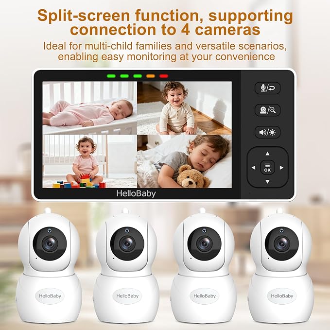 HelloBaby 5.5'' HD Video Baby Monitor with 1080P Camera | No WiFi, Hack-Proof Security & 1000ft Range | Remote Pan, Tilt, Zoom, Night Vision, Night Light | 4000mAh Battery