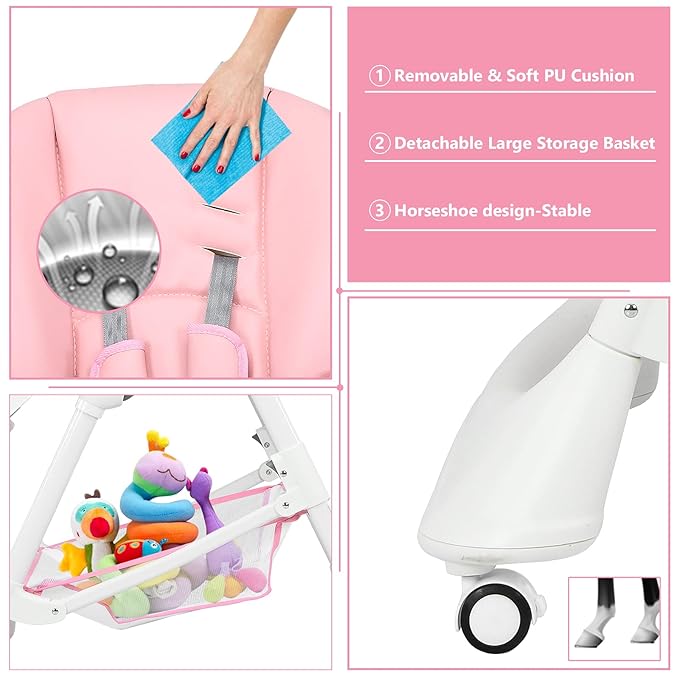 INFANS High Chair with One-Hand Removable Tray, 4 Lockable Wheels & Large Storage Basket - Multi-Adjustable Height, Recline & Footrest, Removable Cushion, Foldable for Baby, Infant Toddler