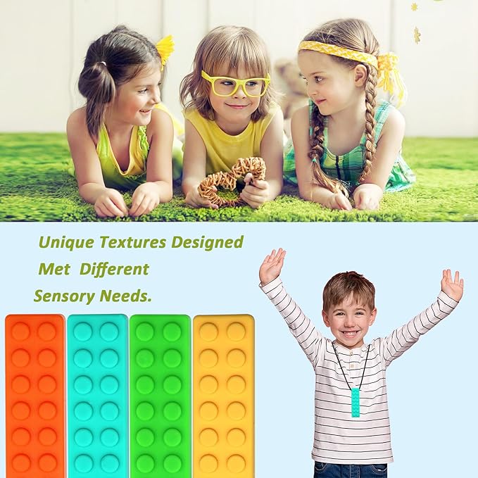 Chew Necklaces for Sensory Kids, Chewy Necklace Bundle for Boys Girls and Adults with Autism, ADHD, SPD, Silicone Chewable Sensory Oral Motor Teether Toys for Biting, Teething Anxiety Needs 7 Pack