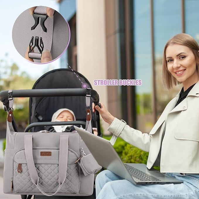 Tuwubi Diaper Bag Tote,Baby Diaper Bag with Pacifier Case Large Travel Diaper Tote Caddy for Mom and Dad Multifunction Baby Bag - M-Light Khaki