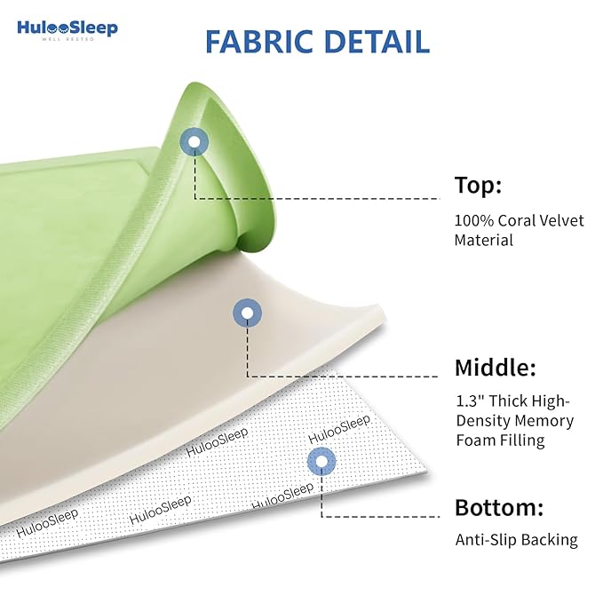 Huloo Sleep Baby Play Mat for Floor,1.3"Thick Elasti-Foam 50x50 Playpen Mat for Toddlers Infant kids,Water-Repellent Soft Velvet for Tummy Time,Non-Slip Backing for Crawling,Tatami Style(Light Green)